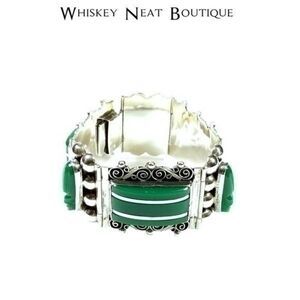 Vintage Sterling Mexico Silver & Jade Bracelet